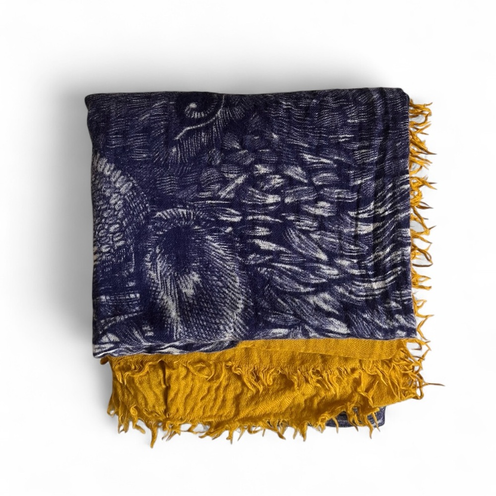 100% Wool Inouïtoosh “Walter” Wool Scarf – Navy & Mustard Buffalo Design - Picture 5 of 8
